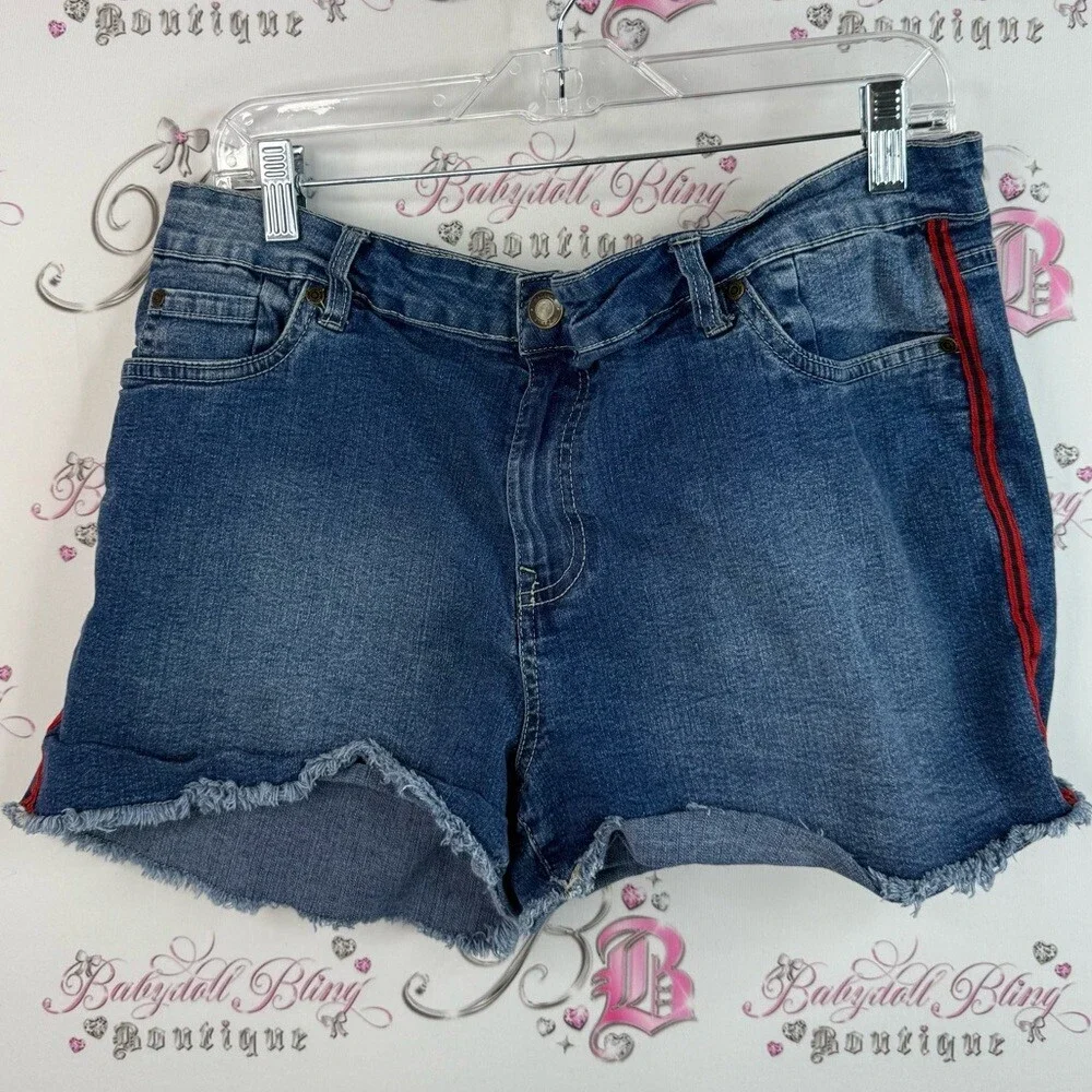 Mystyle shorts Jean stripes side Dark Blue Denim Shorts with Red Side Stripe